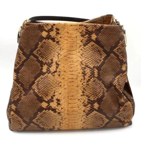 Coach Brown Exotic Snakeskin Triple Compartment Large Phoebe Shoulder Bag - Picture 1 of 10